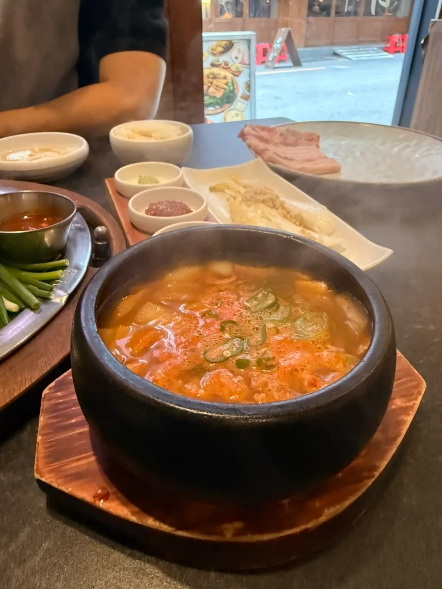 Barley shrimp doenjang stew at Gilchon Sutbul Galbi