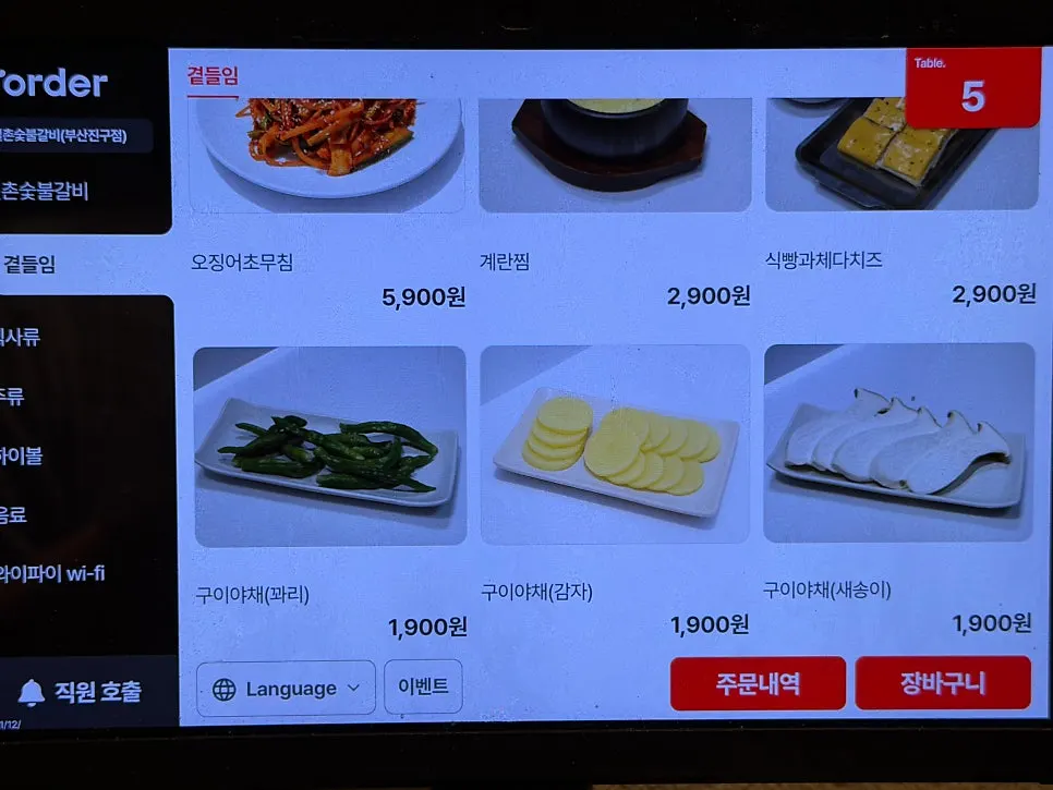 Menu board showing prices for marinated pork ribs and stew