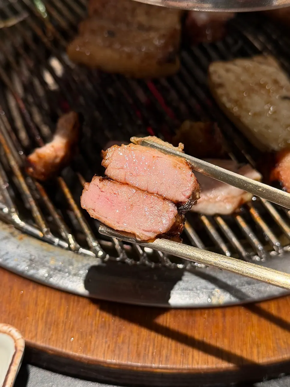 Cross-section of pork rib resembling scored pork belly