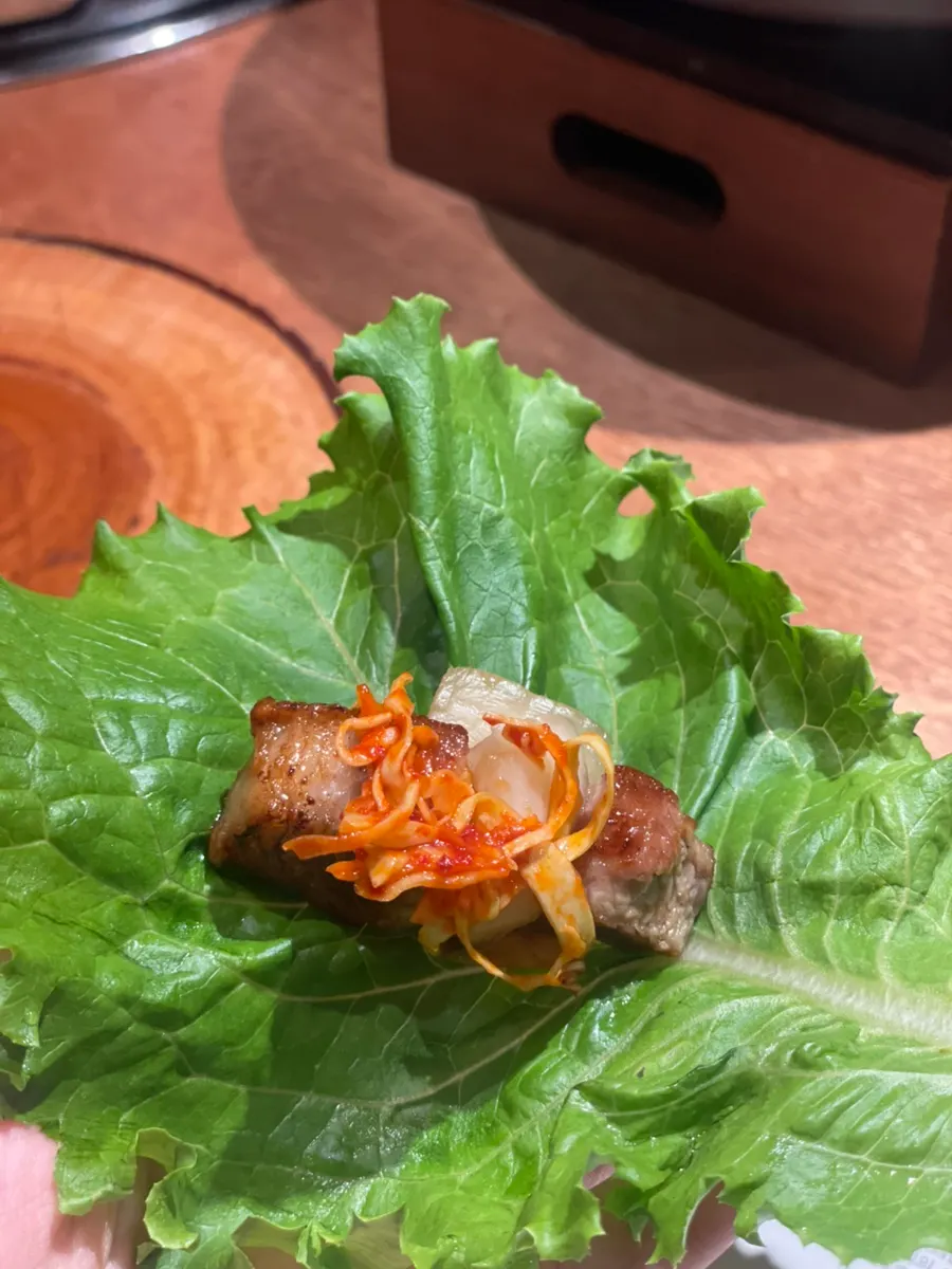 Meat eaten in ssam leaf wraps