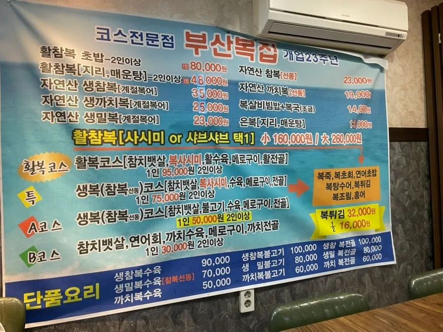 Thực đơn và bảng giá tại Busan Bokjip