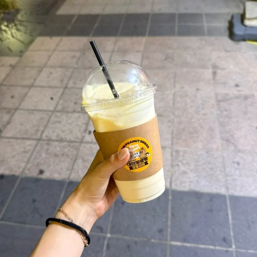 A cup of peanut latte from Daeshin Peanut Bread