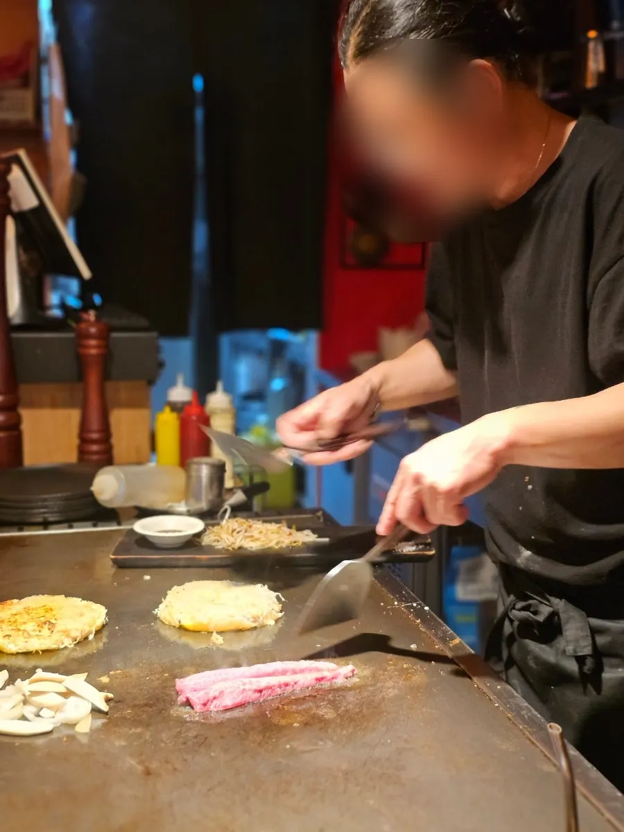 데판킹 철판 위 조리 모습