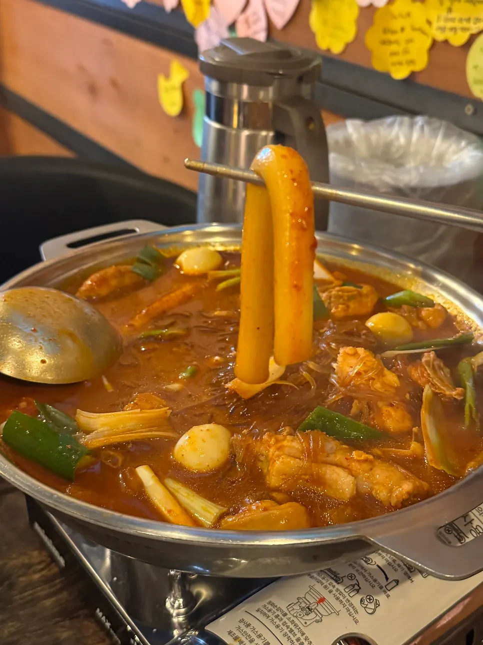 Dakdoritang showing quail eggs and vegetables