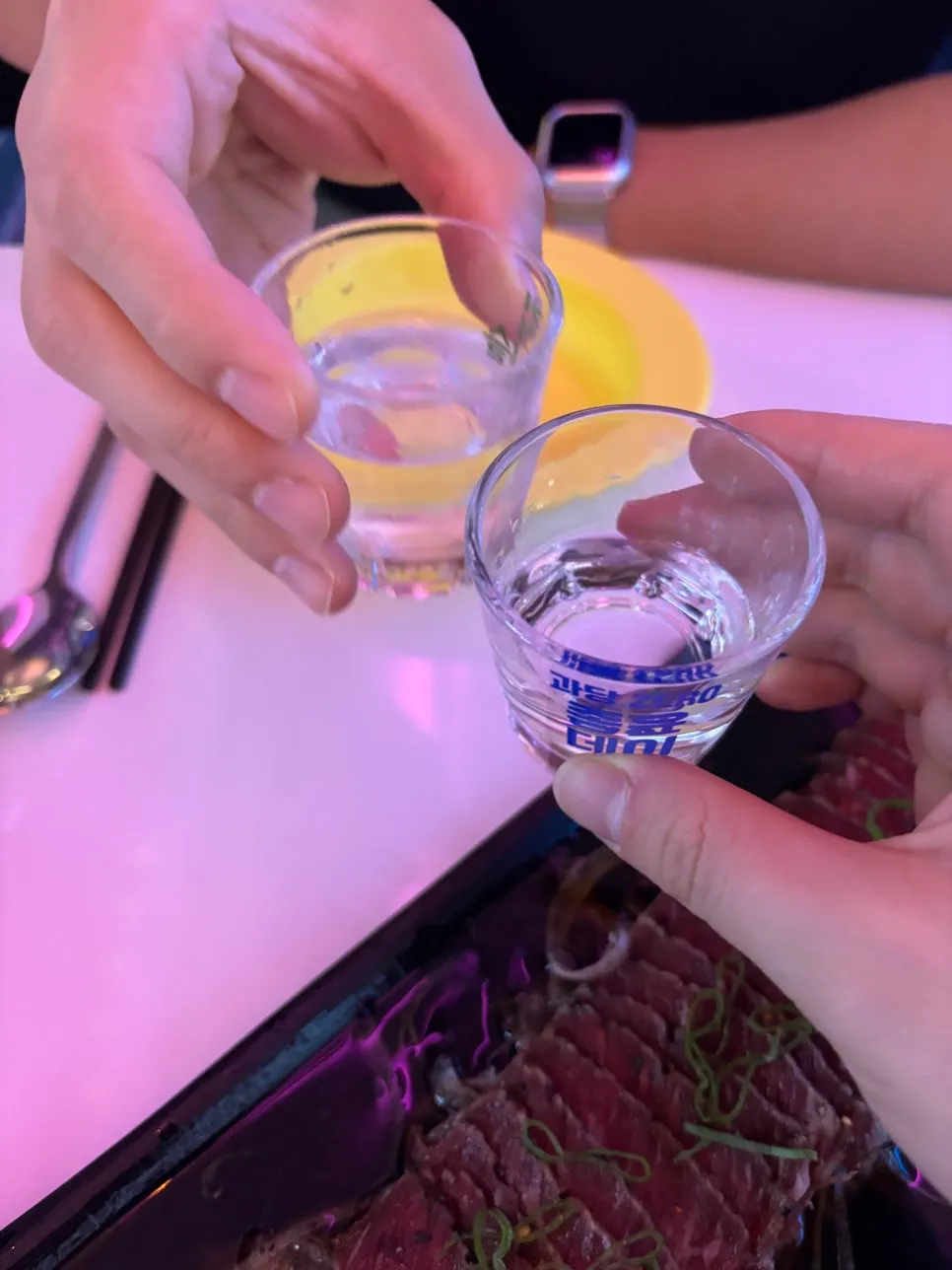 Table at Yohai set with soju