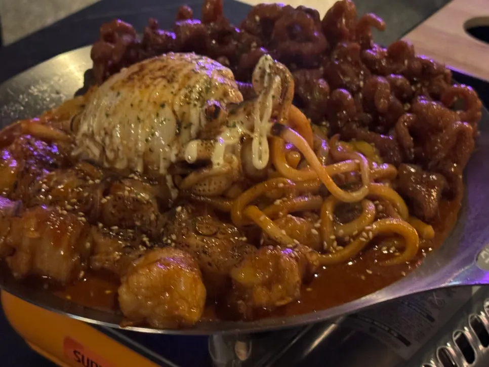 Table spread with O-Dae-Bal and basic side dishes together