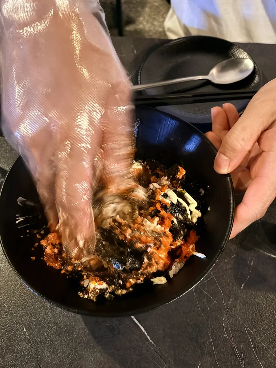 Flying fish roe rice ball piled high with seaweed flakes