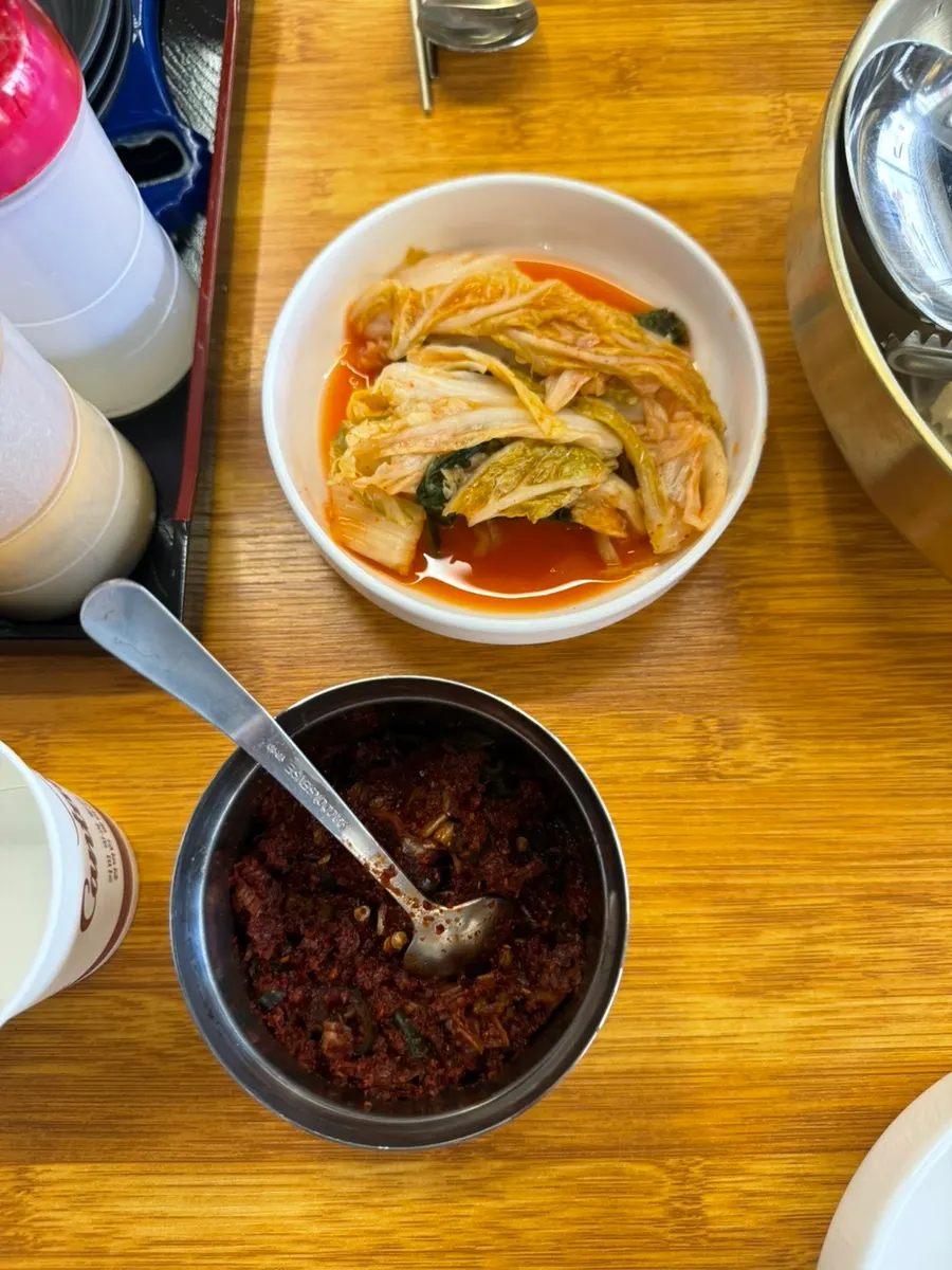 Water kimchi served alongside the kalguksu
