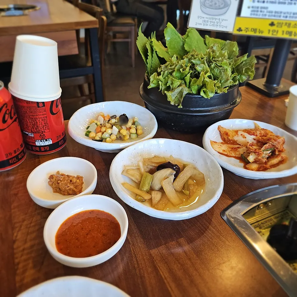 Basic side dishes with geotjeori kimchi, pickled onion, and salad