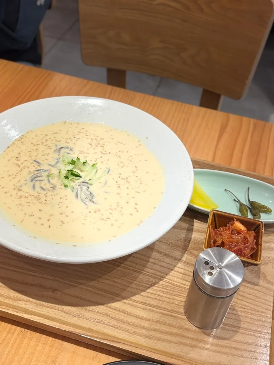 A bowl of the seasonal buckwheat soy milk noodles