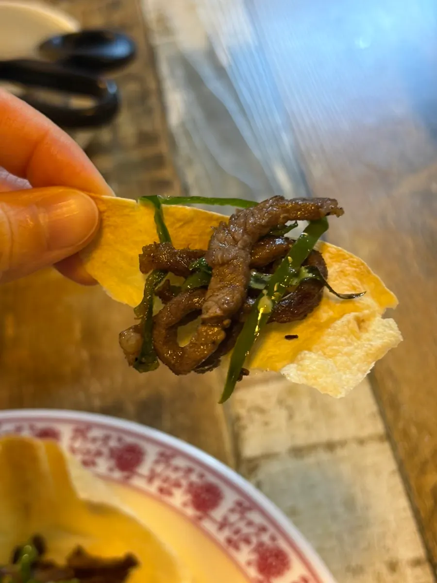 Close-up of the salty beef and pepper stir-fry