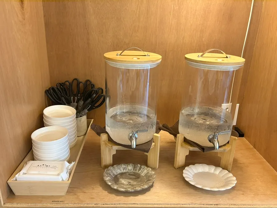 Self-service station with adult and children’s tableware