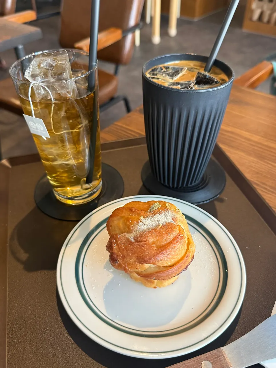 Americano and persimmon leaf tea on the table