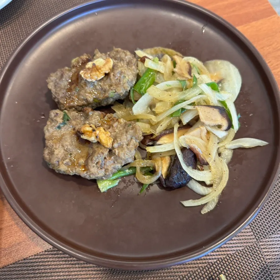 Beef tteokgalbi with grilled vegetables