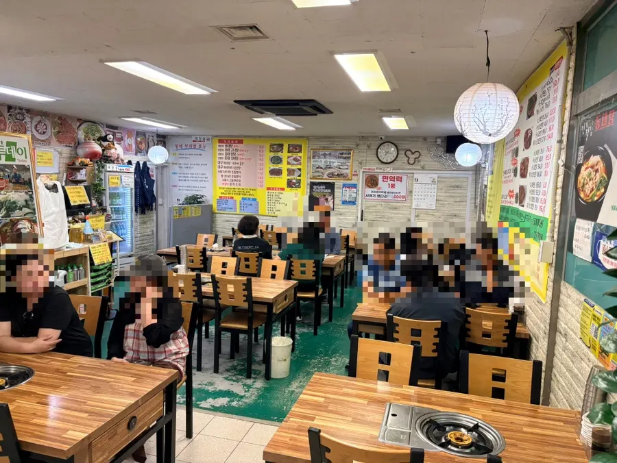 Restaurant interior packed with weekend evening customers