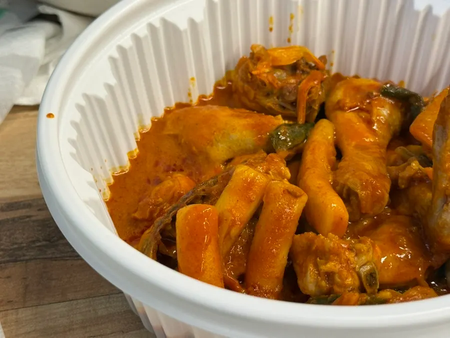 Leftover dakdoritang packed for takeout