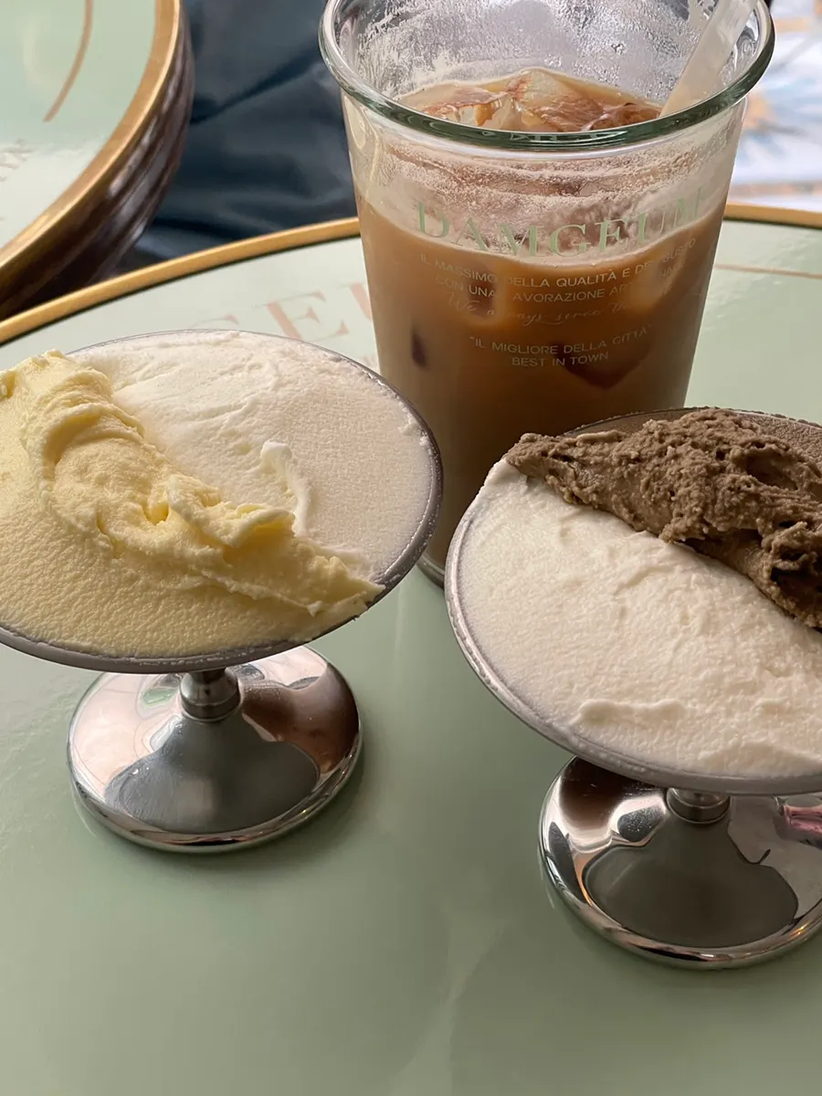 Beautifully served two-flavor gelato