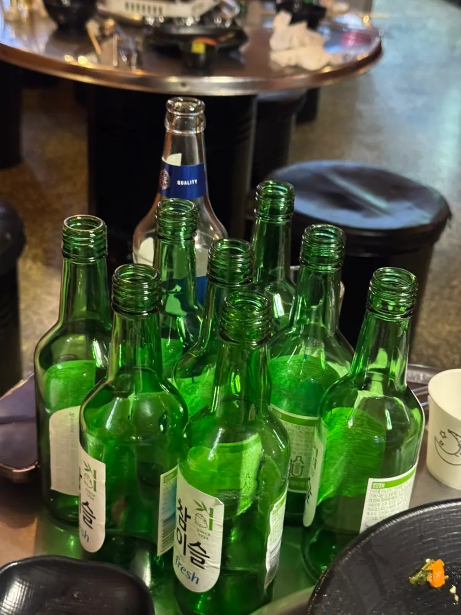 Empty soju bottles finished by the four of us
