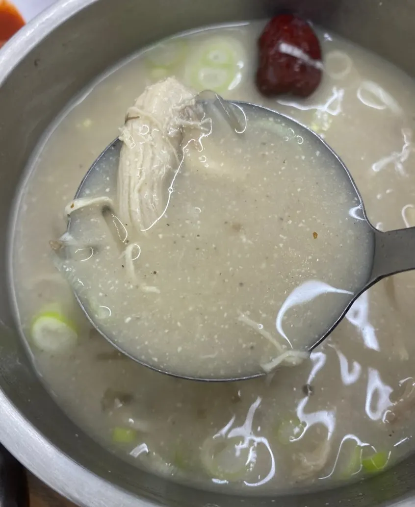 Dak gomtang served with a bowl of rice