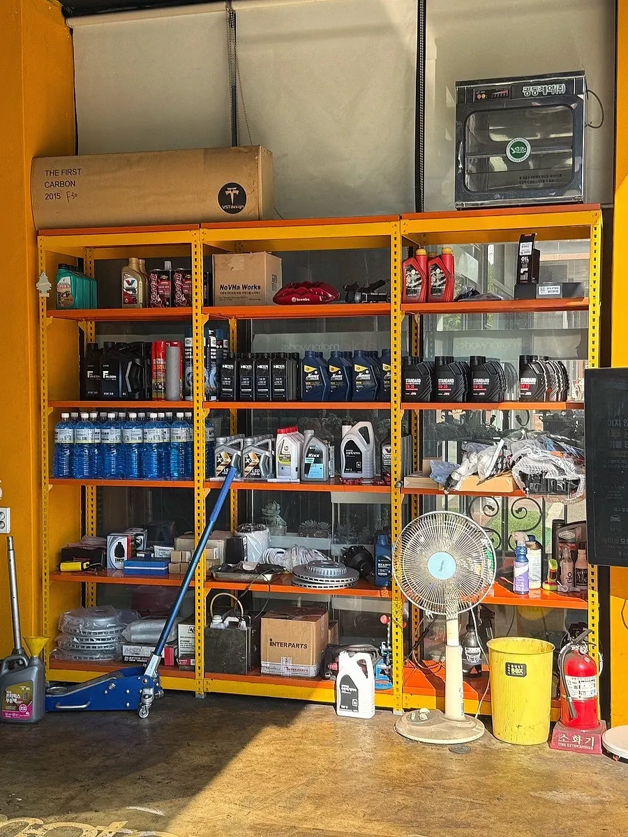 Various repair equipment set up in the shop