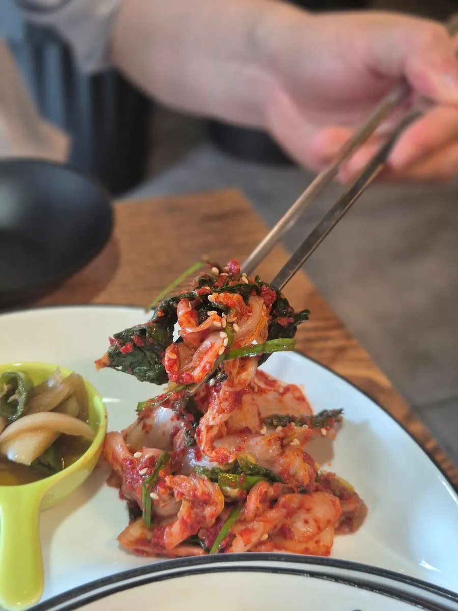 Pork jowl bossam wrapped with kimchi