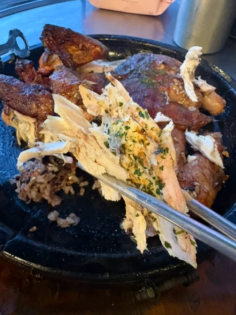 Crisp sticky-rice scorched rice infused with chicken fat
