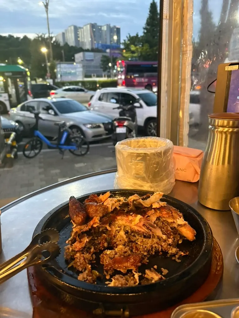 Whole chicken paired with spicy bibim guksu