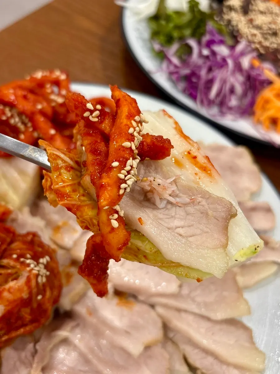 Bossam with cabbage and salted shrimp