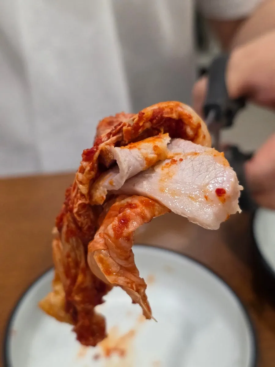 Freshly made bossam kimchi and dried radish strips