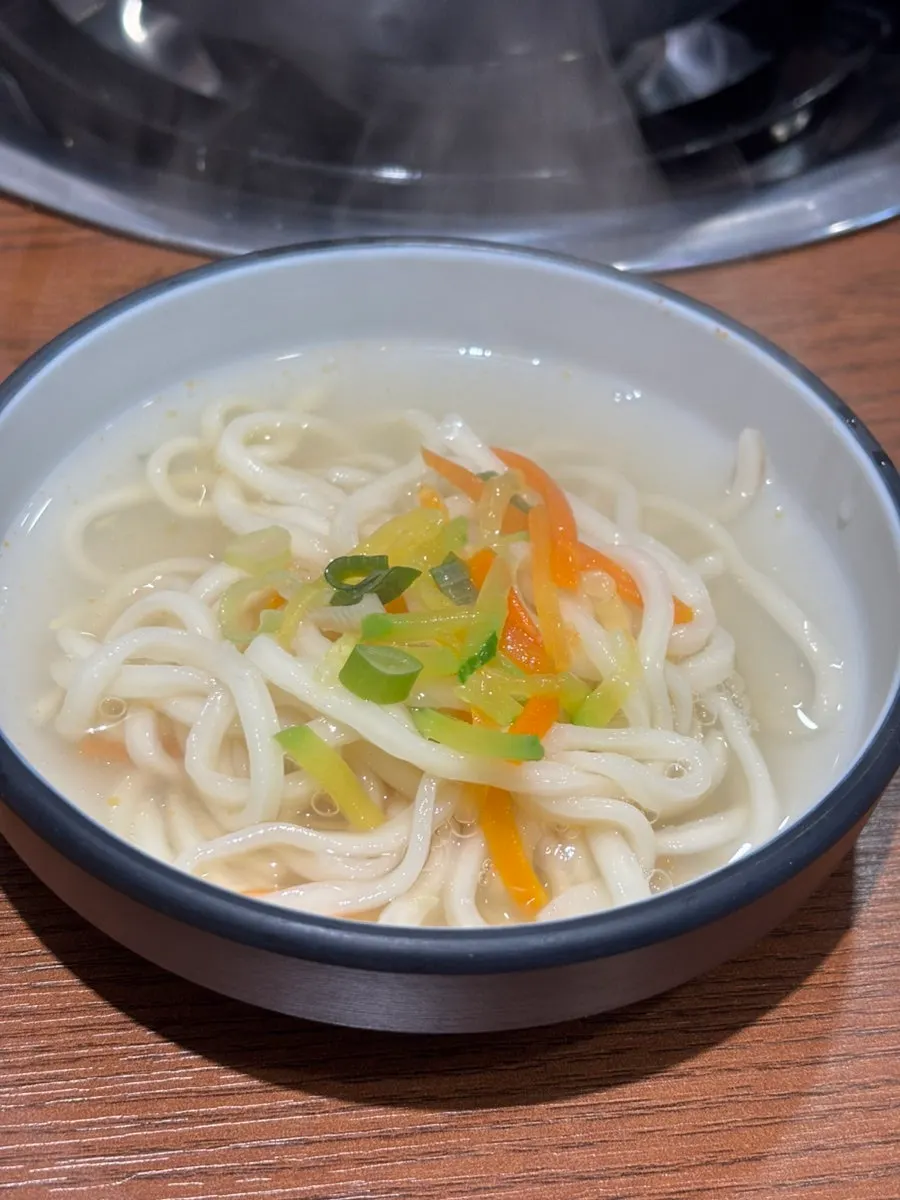 A bowl of kalguksu simmered in seafood broth