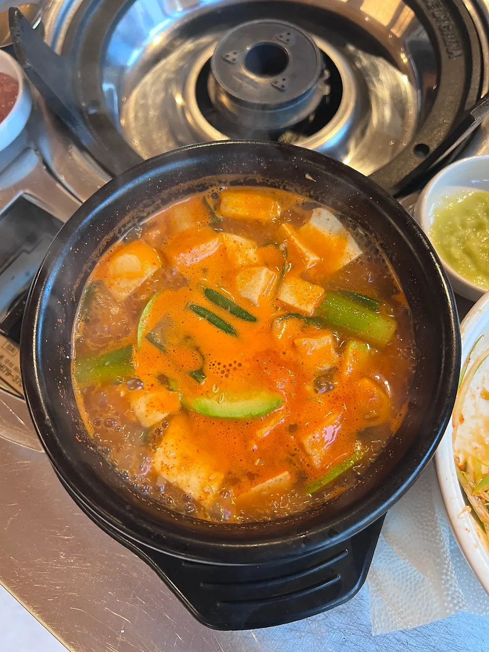 Spicy soybean paste stew and a bowl of rice