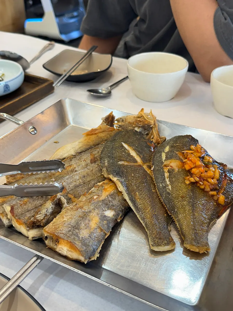 Close-up of well-browned grilled cutlassfish