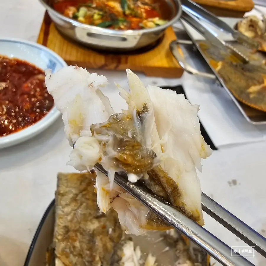 Close-up of a bite of fish flesh