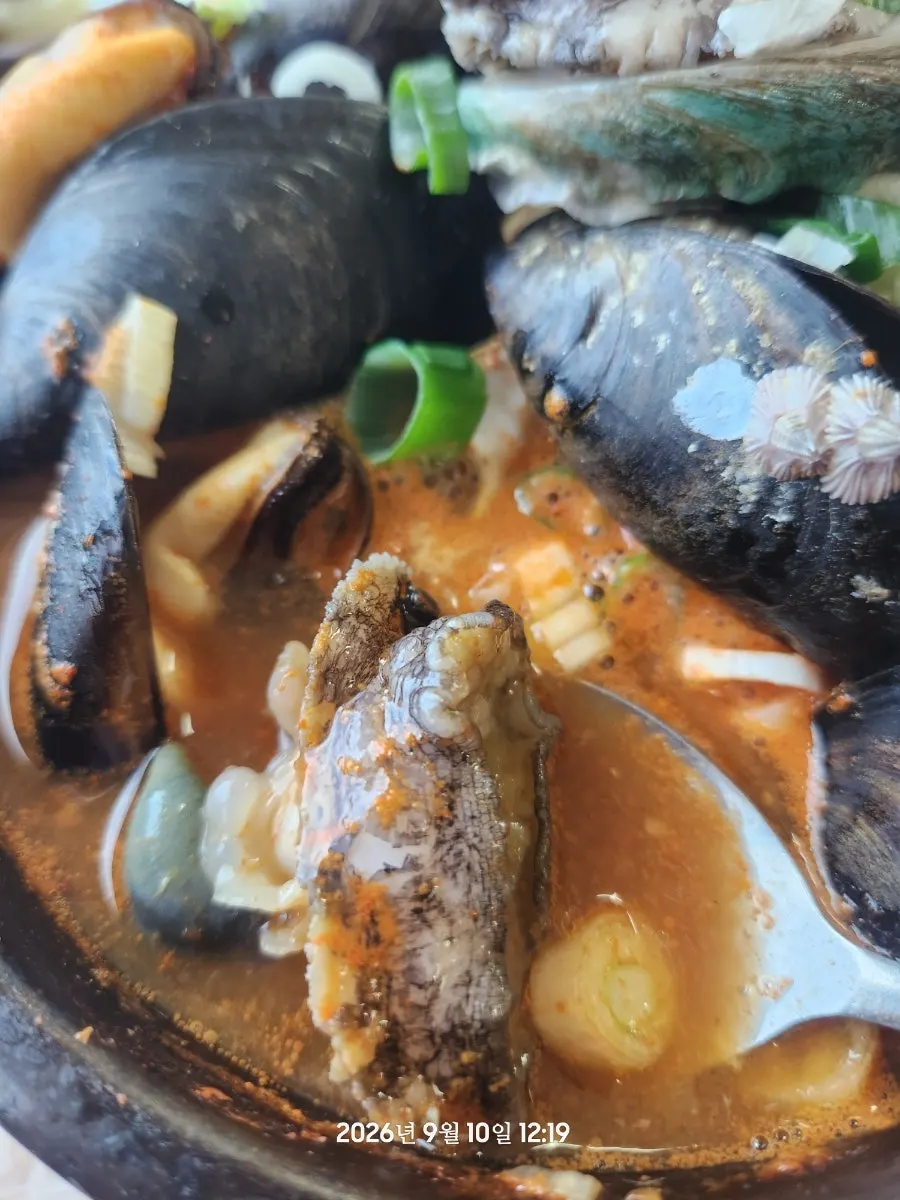 Close-up of Bada Punggyeong abalone ttukbaegi