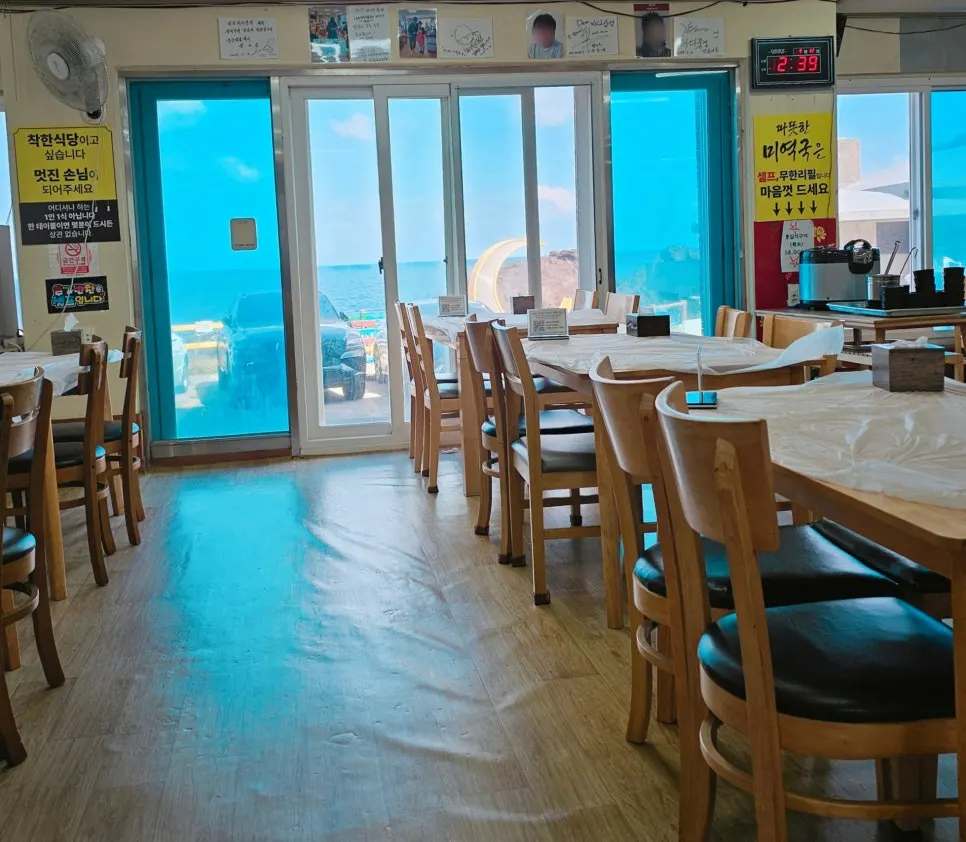 Interior of Seongsan Bada Punggyeong with ocean-view window seating