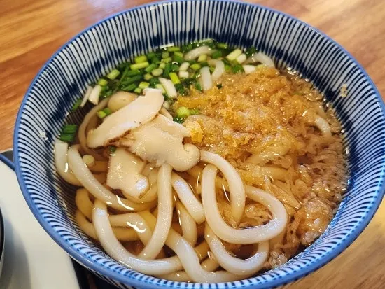 Udon served with the pork cutlet set