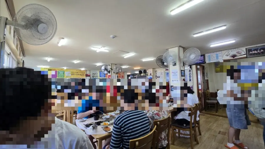 Restaurant interior with lunch diners