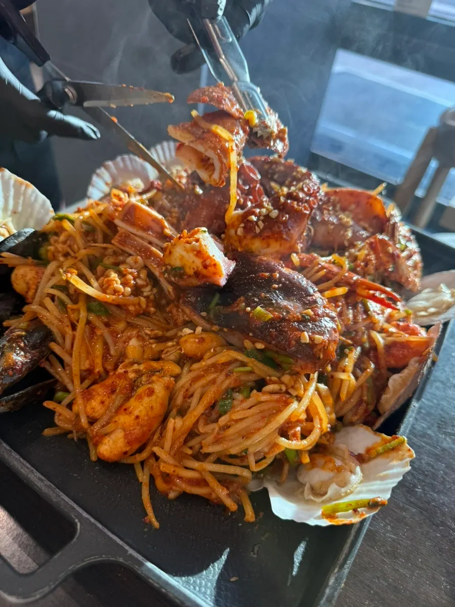 Seafood boil cut into easy-to-eat pieces