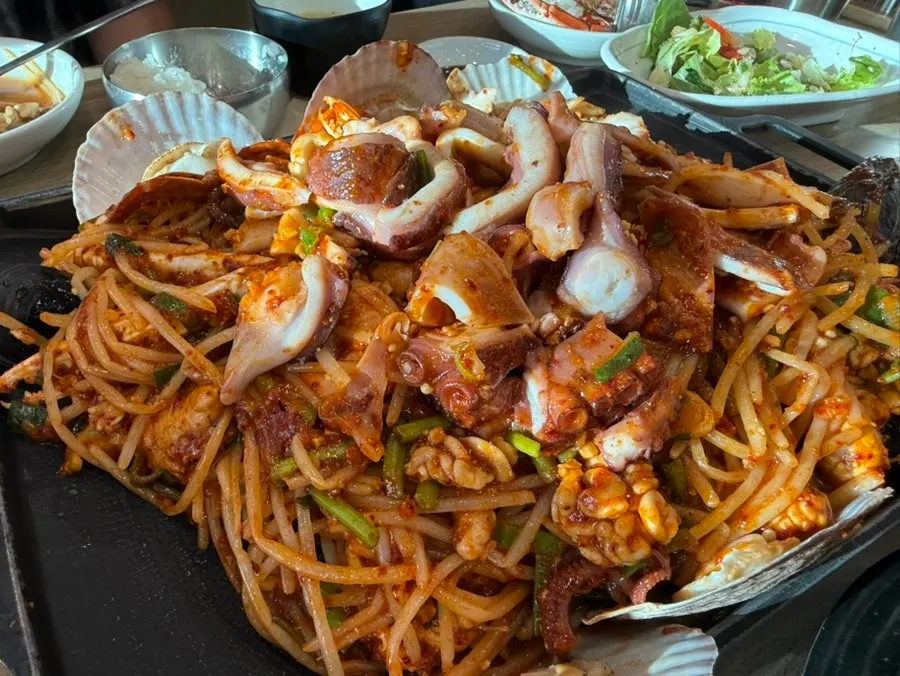 A generous plate of seafood boil