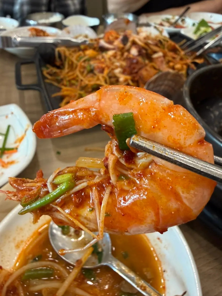 Plump shrimp inside the seafood boil