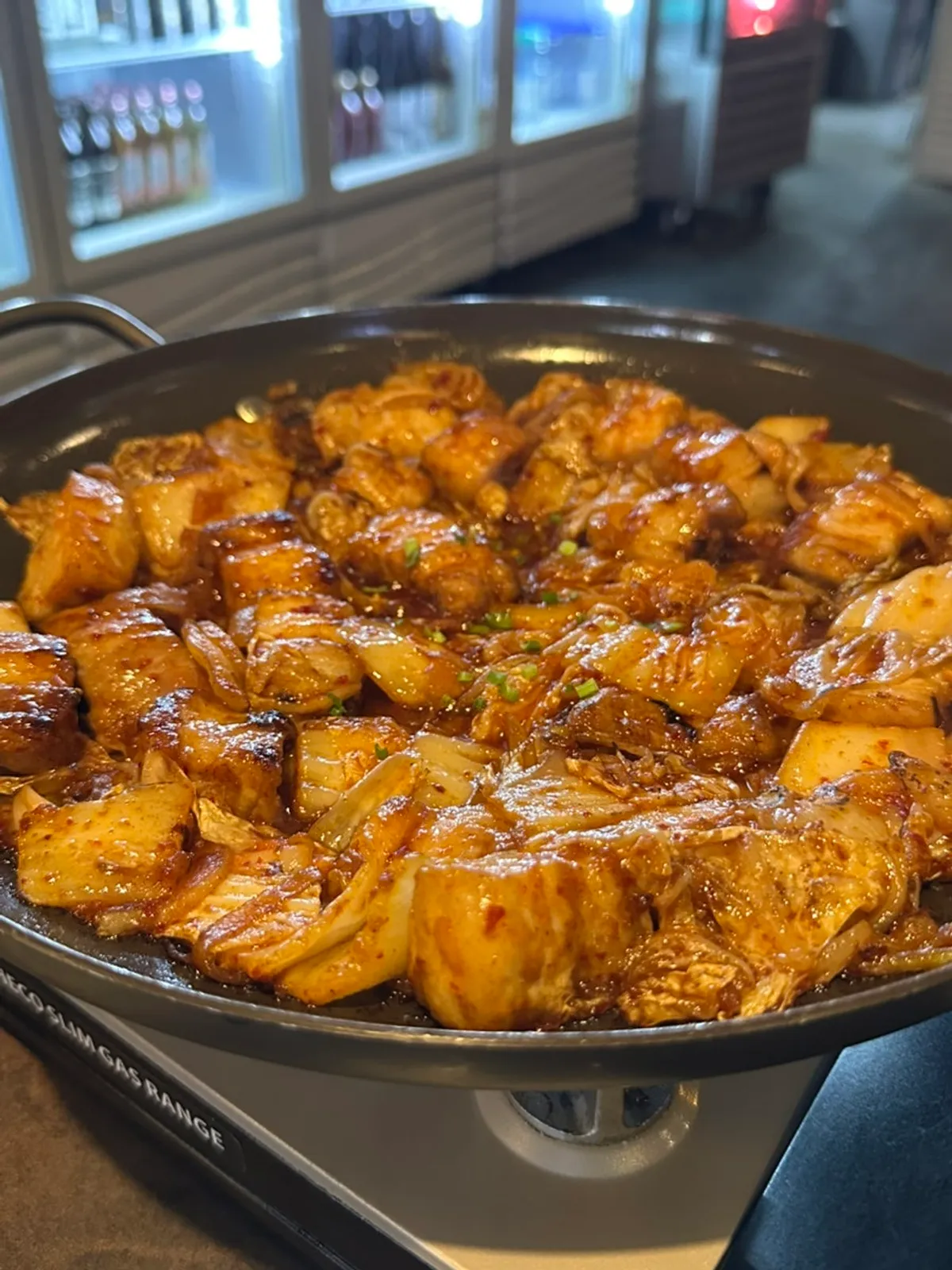 Table setting with pork kimchi grill for two