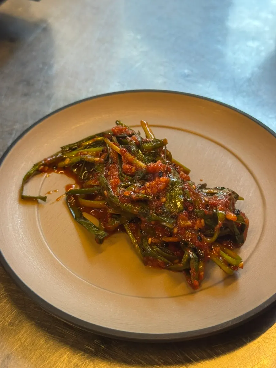 Chive kimchi side dish served first