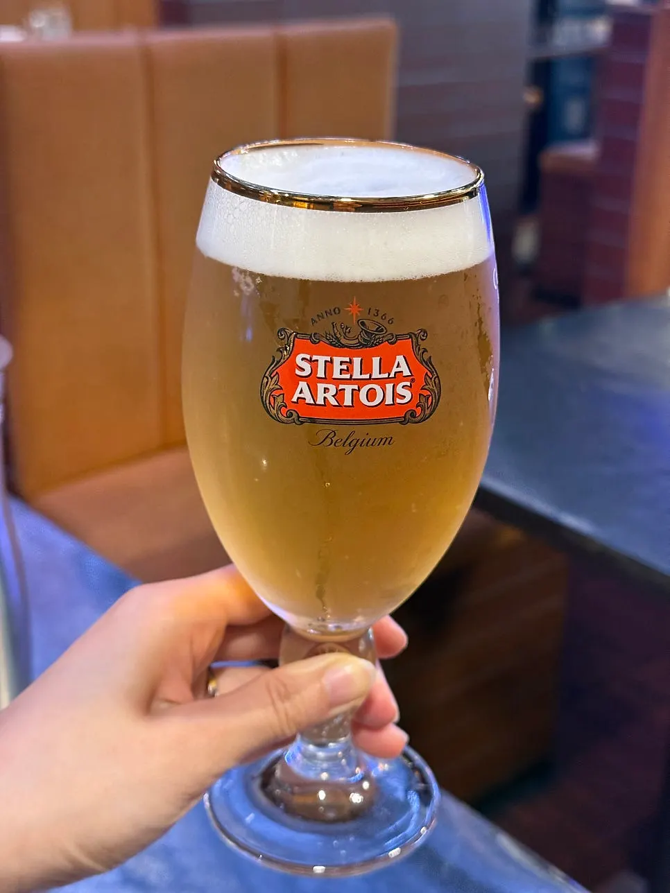 Two glasses of Stella draft beer