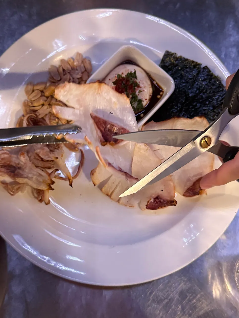 Wings and grilled squid snack combination