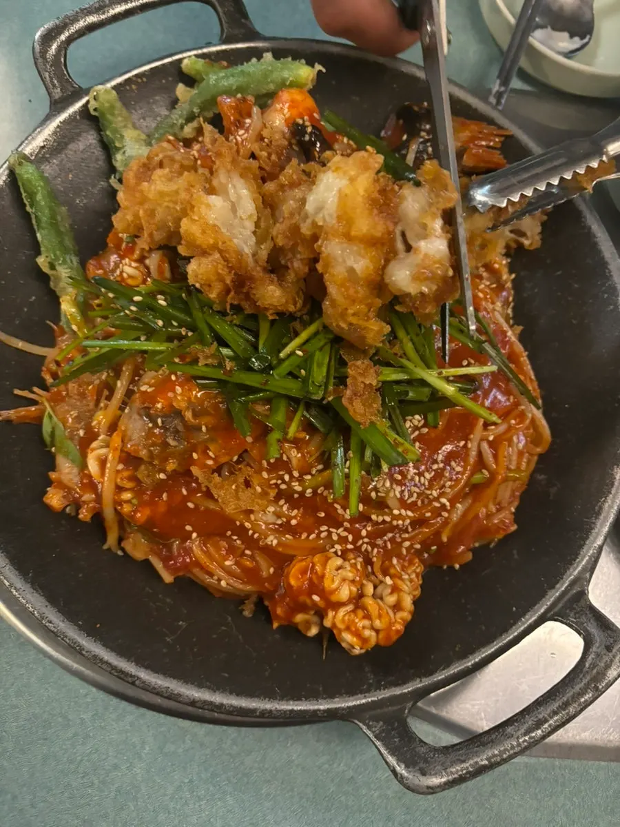 Monkfish and fried tripe combination