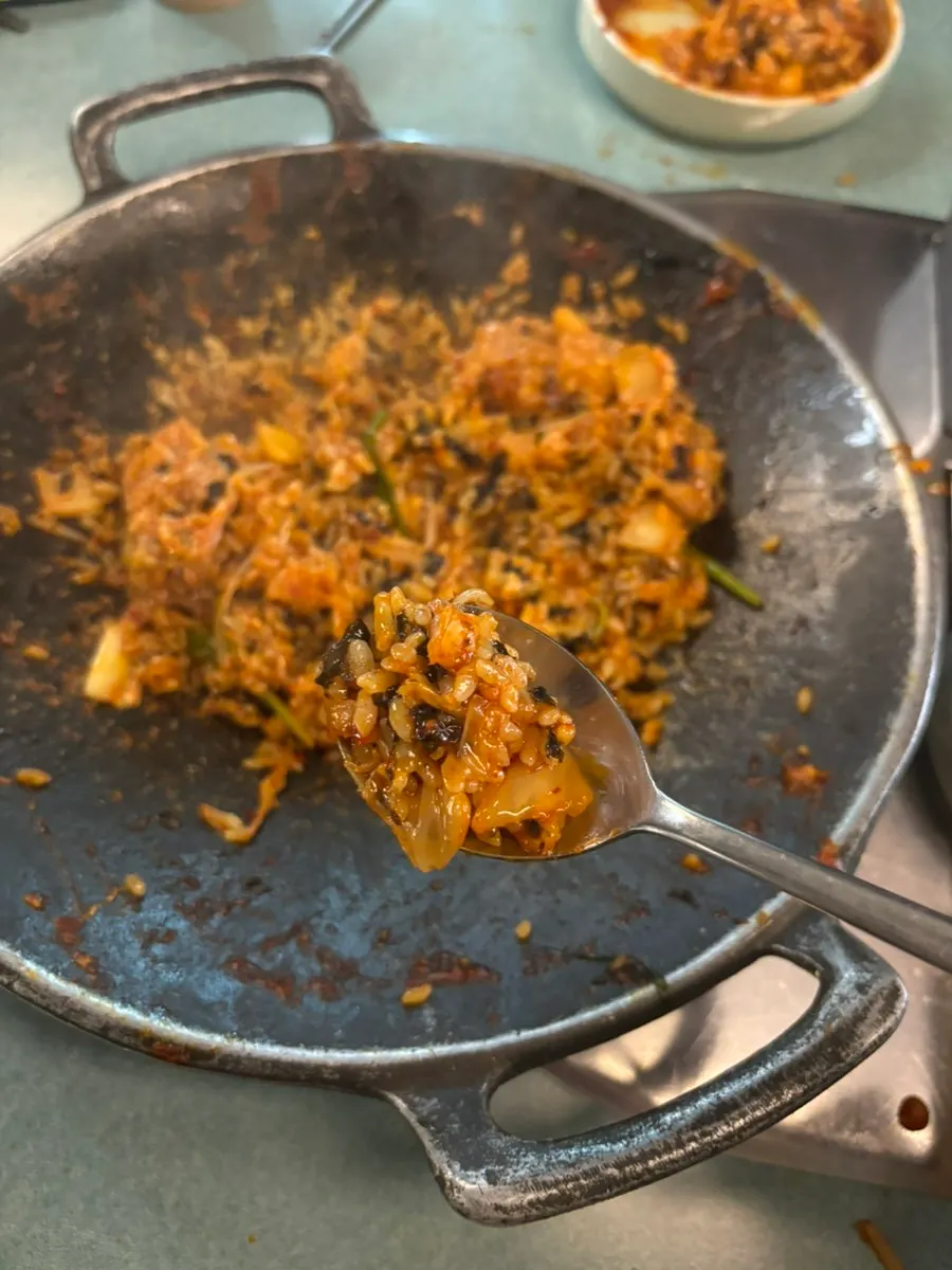 Fried rice with pieces of tripe