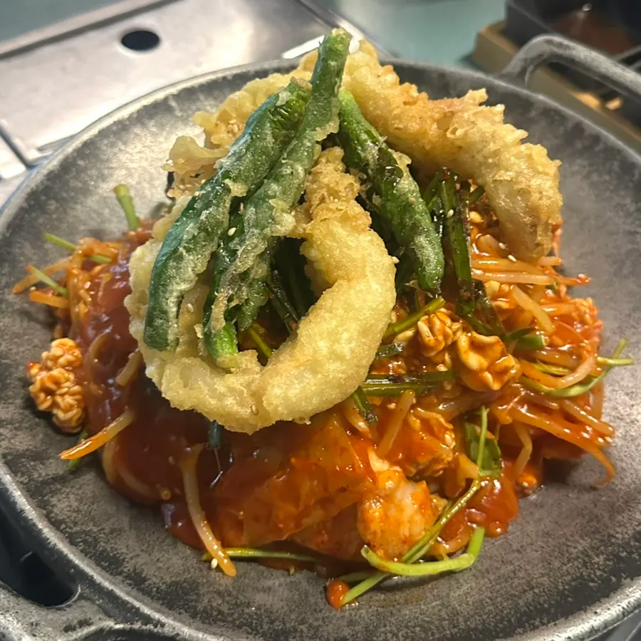 Table set with the fried tripe agu-jjim signature set for two