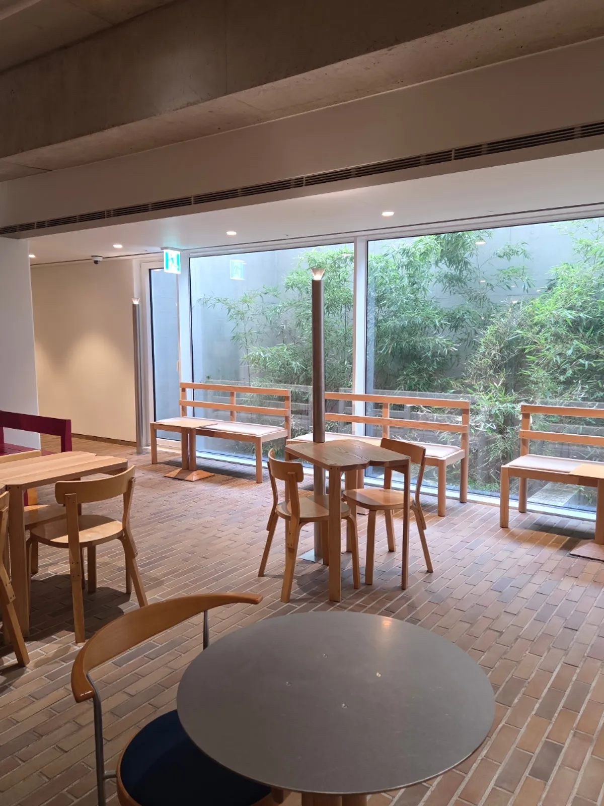 Generously spaced two-person table seating