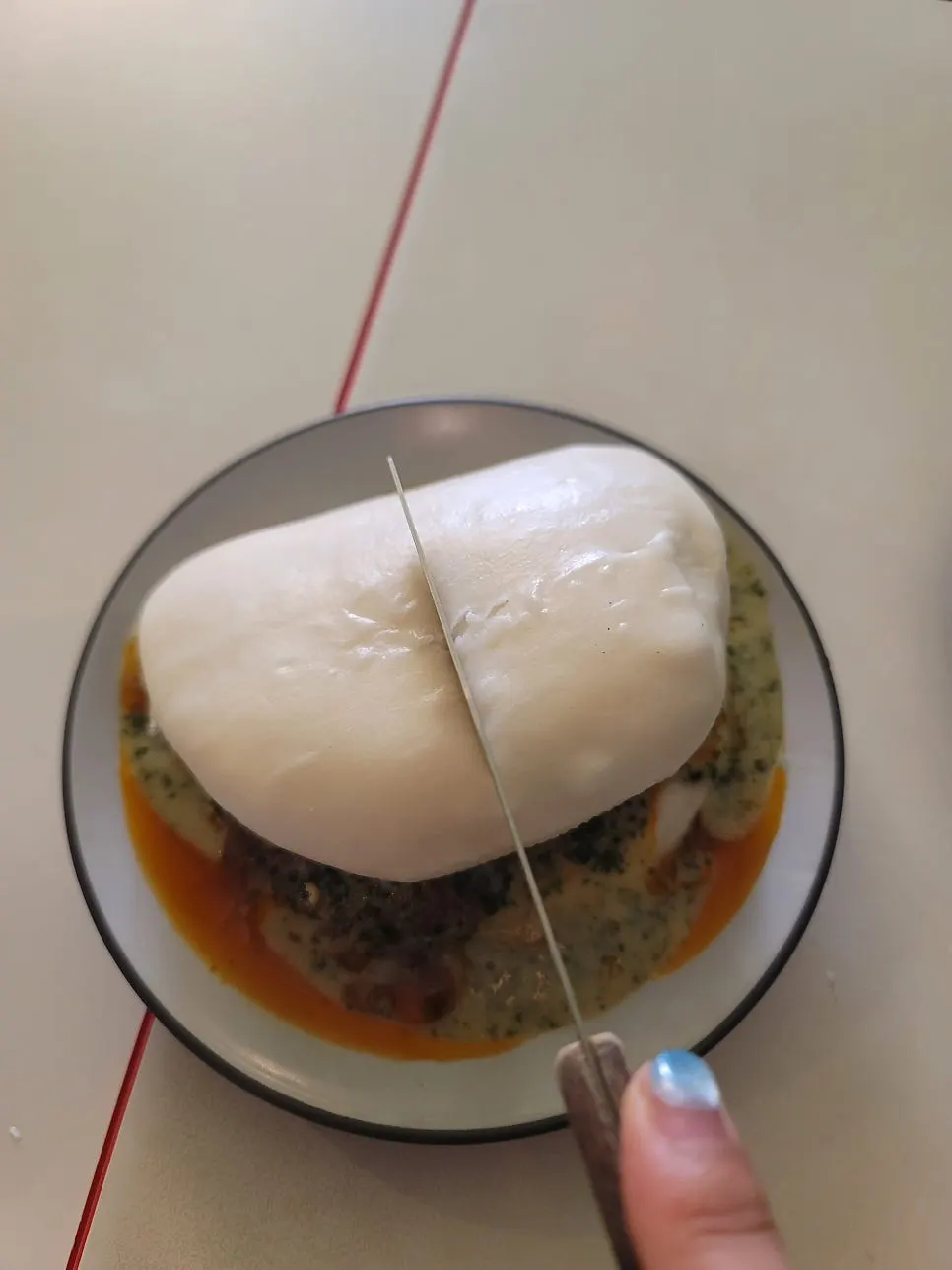 Bao cut with a knife