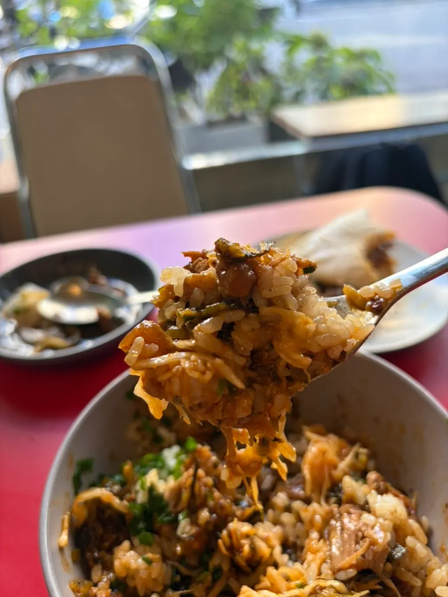 Taiwanese-style rice bowl topped with tender braised pork